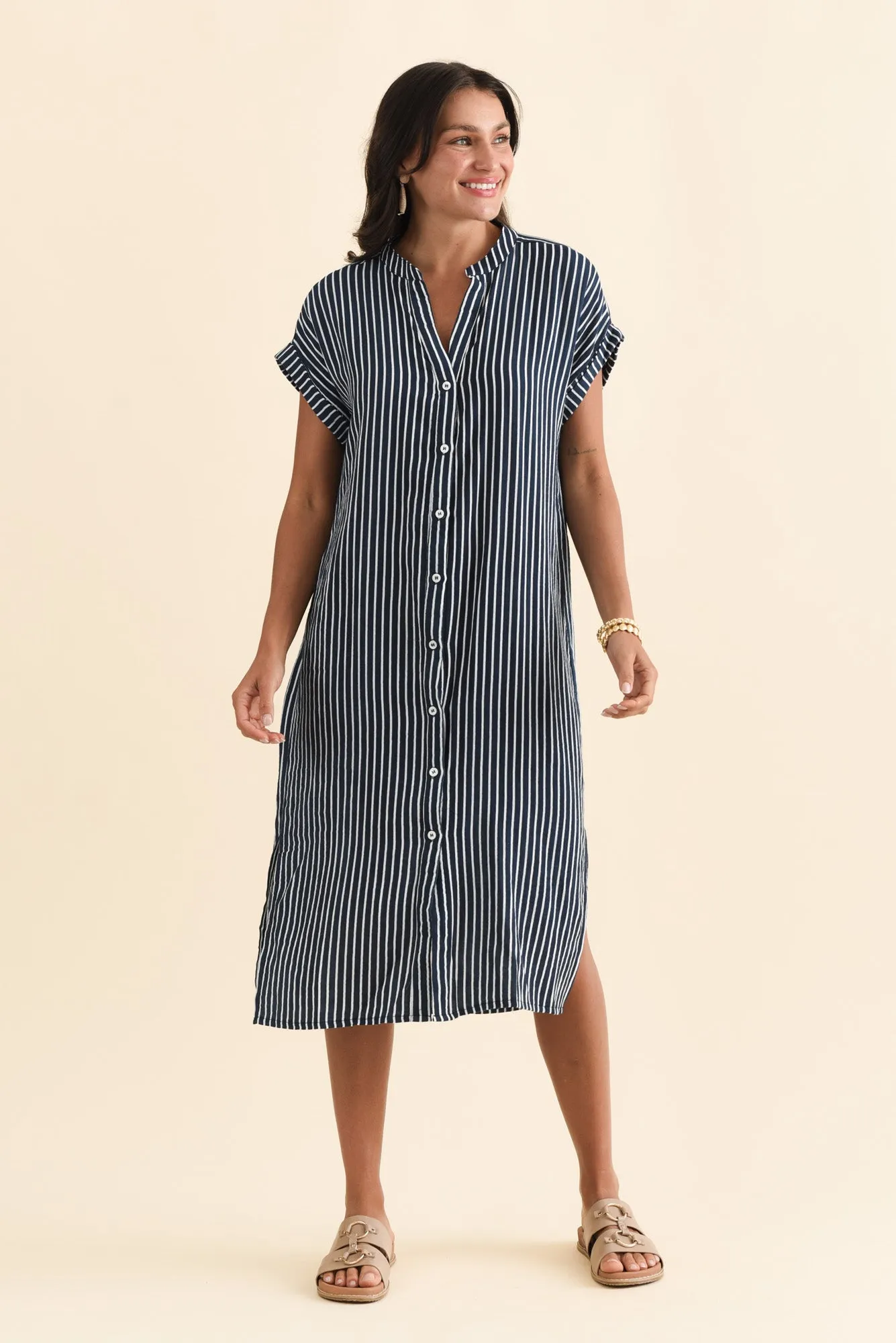 Marlowe Navy Stripe Cotton Button Dress sold by Blue Bungalow product image thumbnail 5
