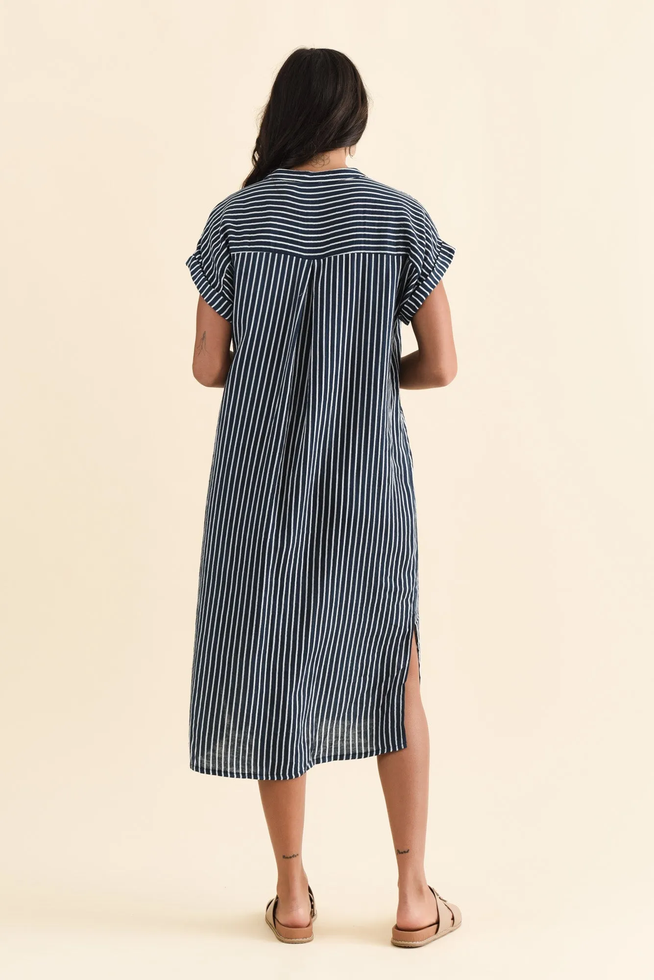 Marlowe Navy Stripe Cotton Button Dress sold by Blue Bungalow product image thumbnail 3