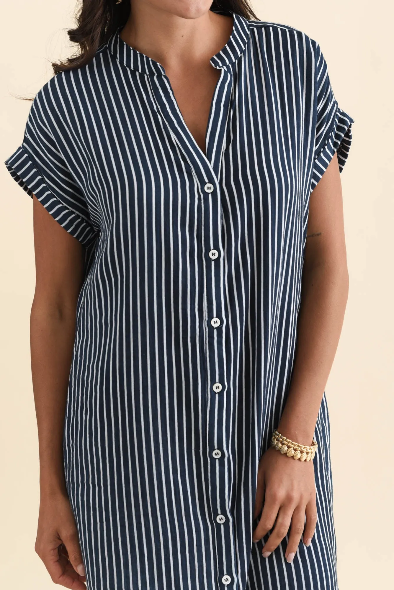 Marlowe Navy Stripe Cotton Button Dress sold by Blue Bungalow product image thumbnail 4