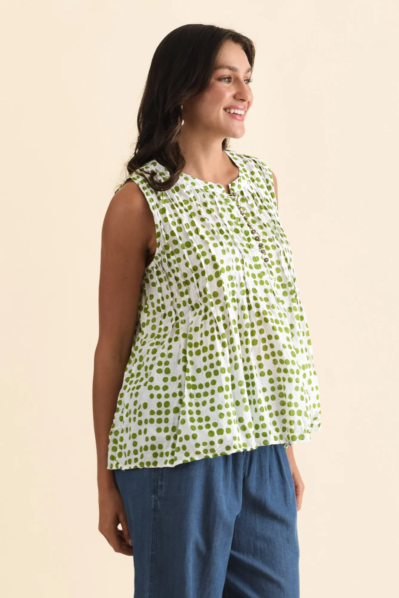 Charlize Green Spot Cotton Button Tank sold by Blue Bungalow product image thumbnail 3