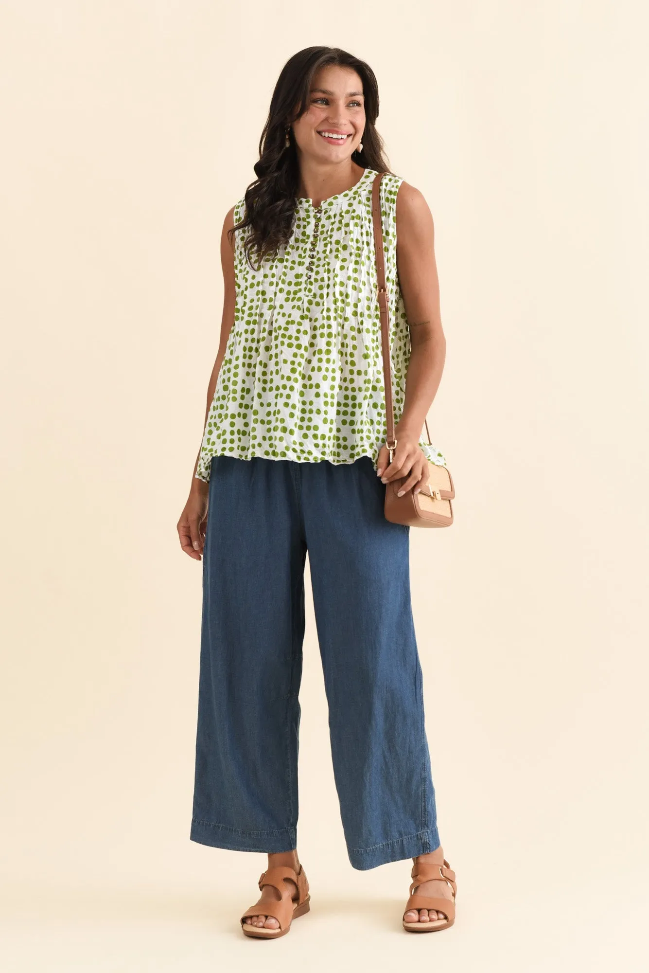 Charlize Green Spot Cotton Button Tank sold by Blue Bungalow product image thumbnail 2