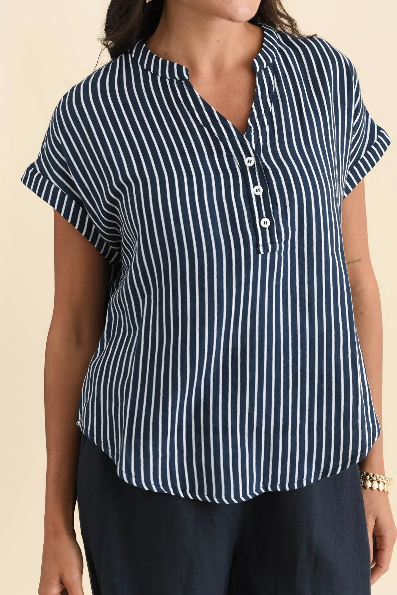 Lorelai Navy Stripe Cotton Top sold by Blue Bungalow product image thumbnail 5