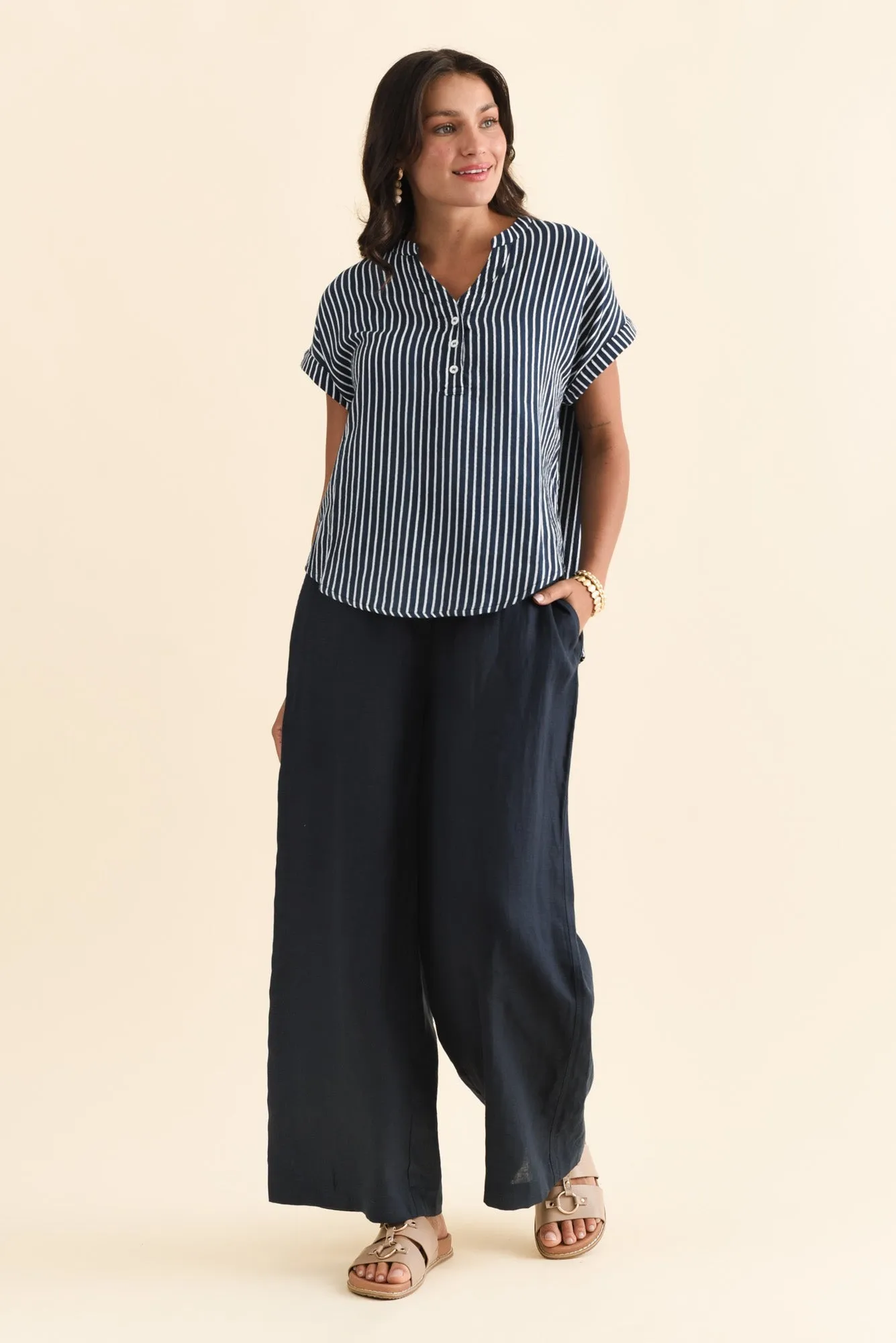 Lorelai Navy Stripe Cotton Top sold by Blue Bungalow product image thumbnail 2