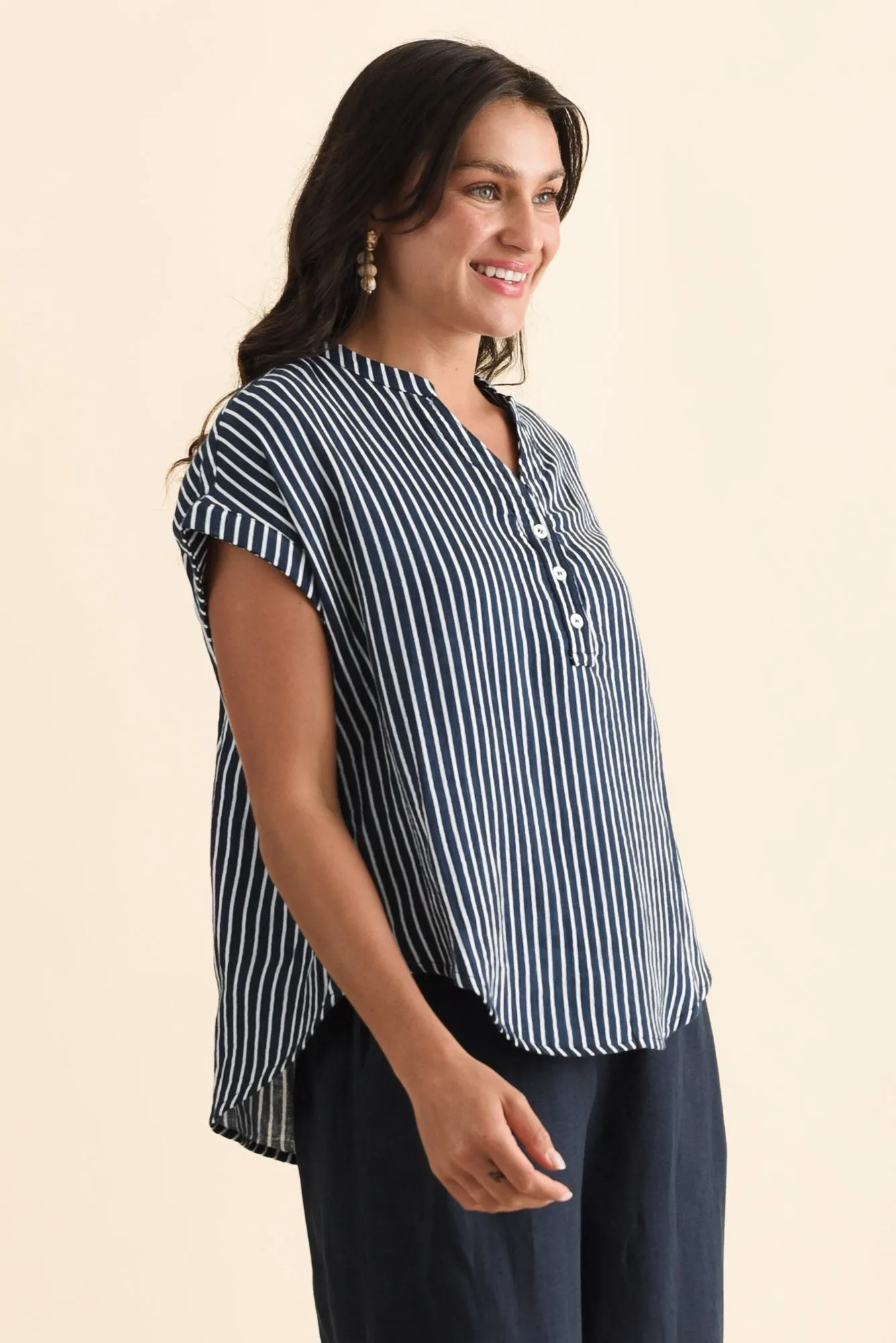Lorelai Navy Stripe Cotton Top sold by Blue Bungalow product image thumbnail 3
