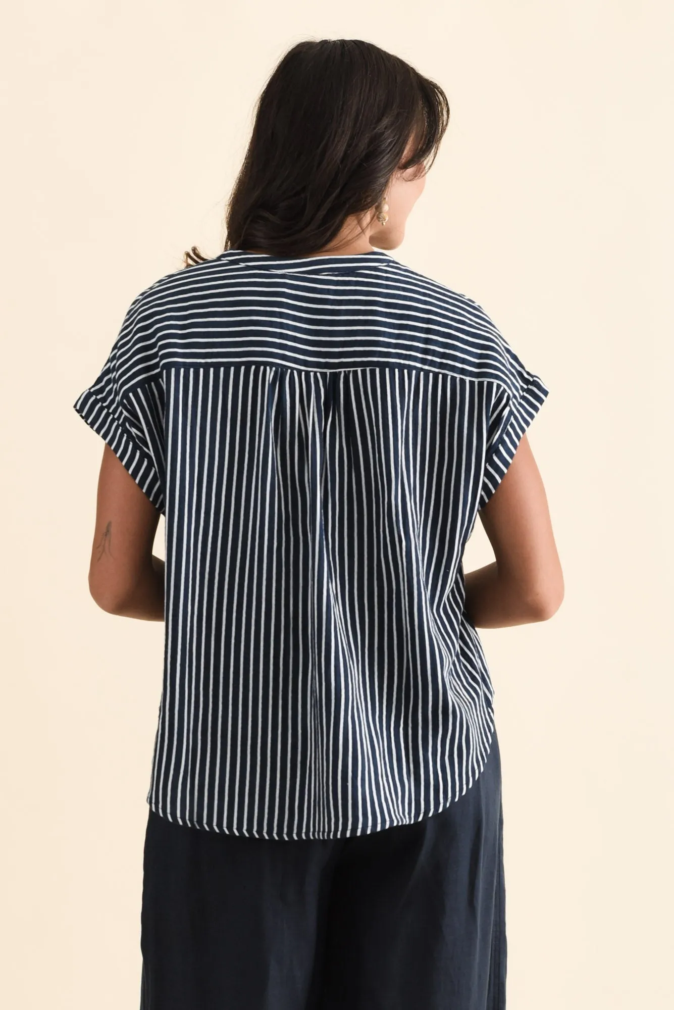 Lorelai Navy Stripe Cotton Top sold by Blue Bungalow product image thumbnail 4