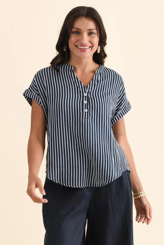 Lorelai Navy Stripe Cotton Top sold by Blue Bungalow