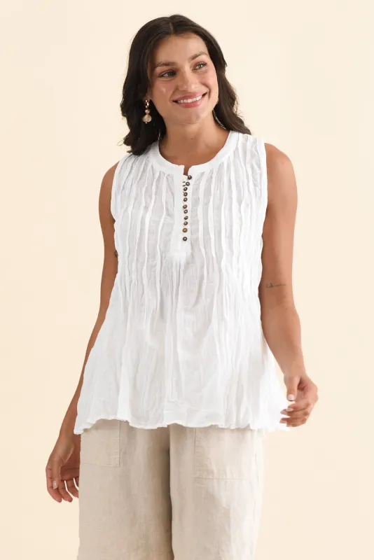 Charlize White Cotton Button Tank sold by Blue Bungalow