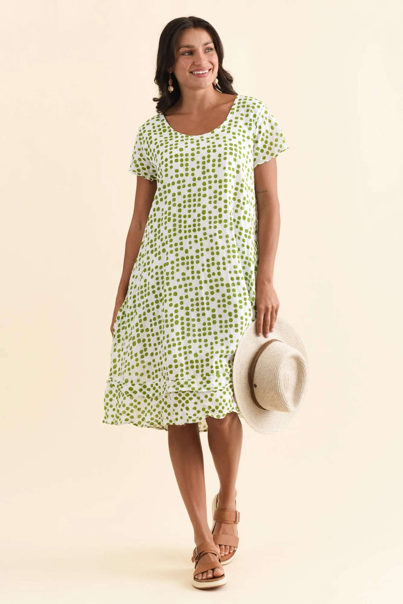Lauren Green Spot Crinkle Cotton Dress sold by Blue Bungalow