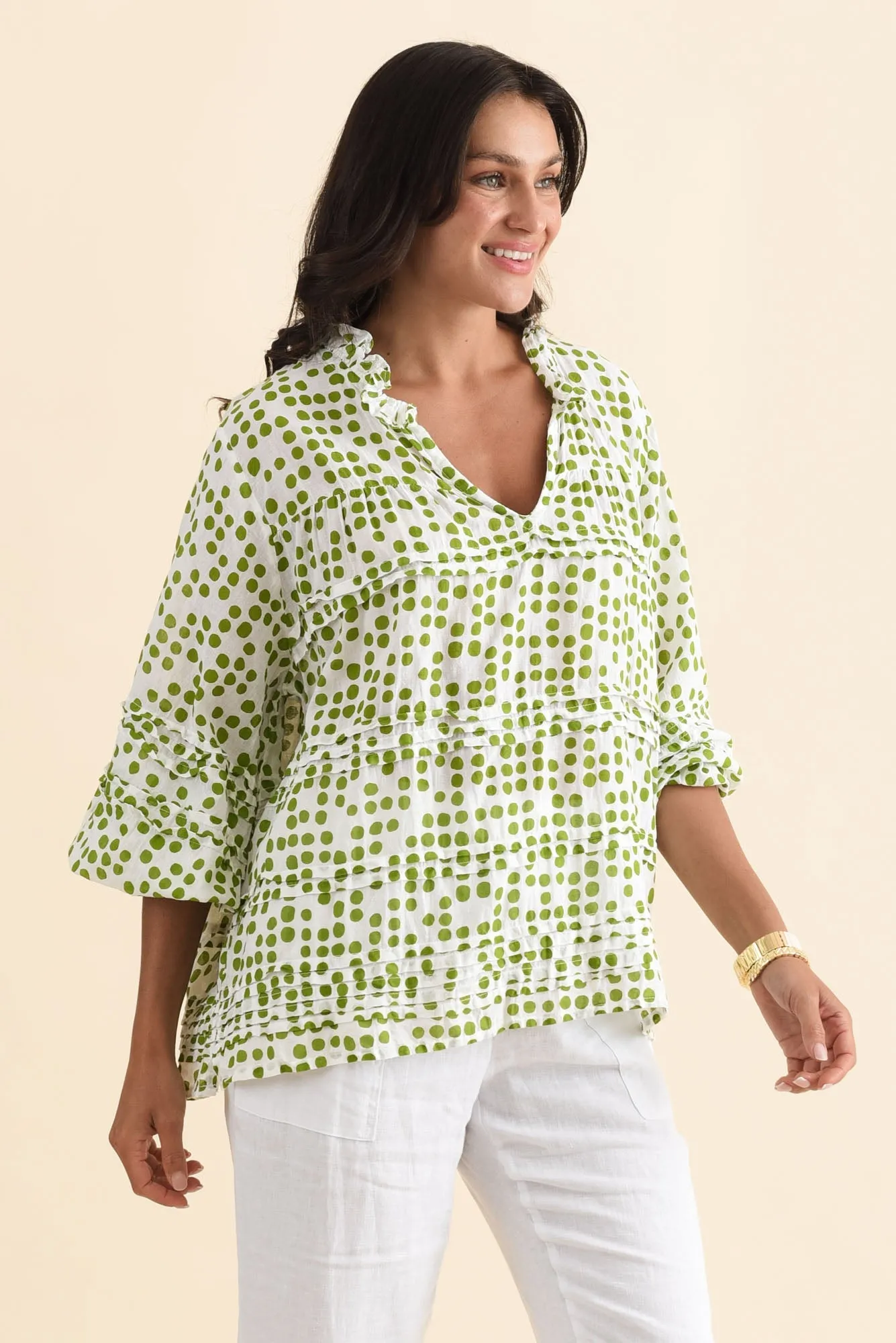 Palmer Green Spot Cotton Long Sleeve Top sold by Blue Bungalow product image thumbnail 3