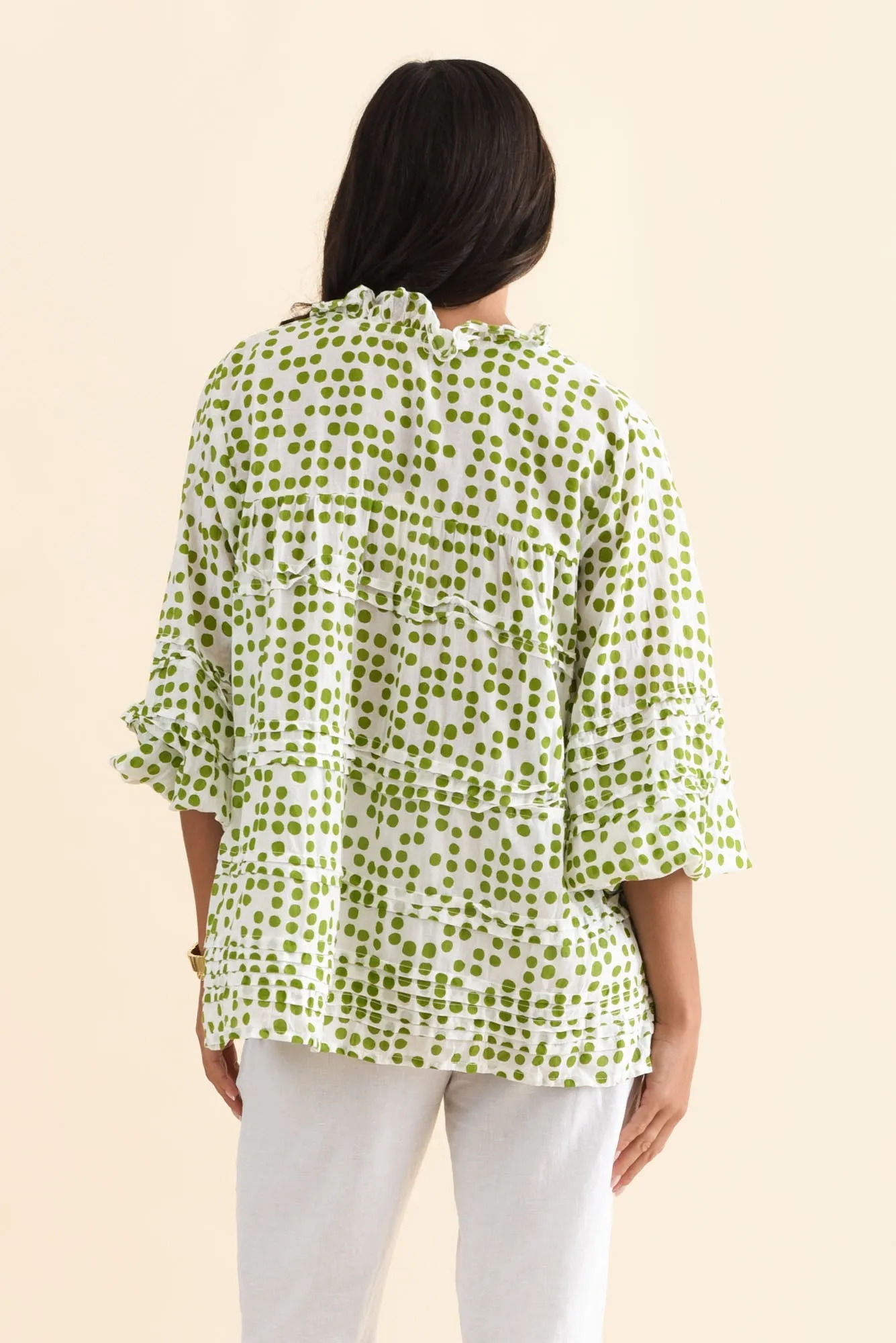 Palmer Green Spot Cotton Long Sleeve Top sold by Blue Bungalow product image thumbnail 4