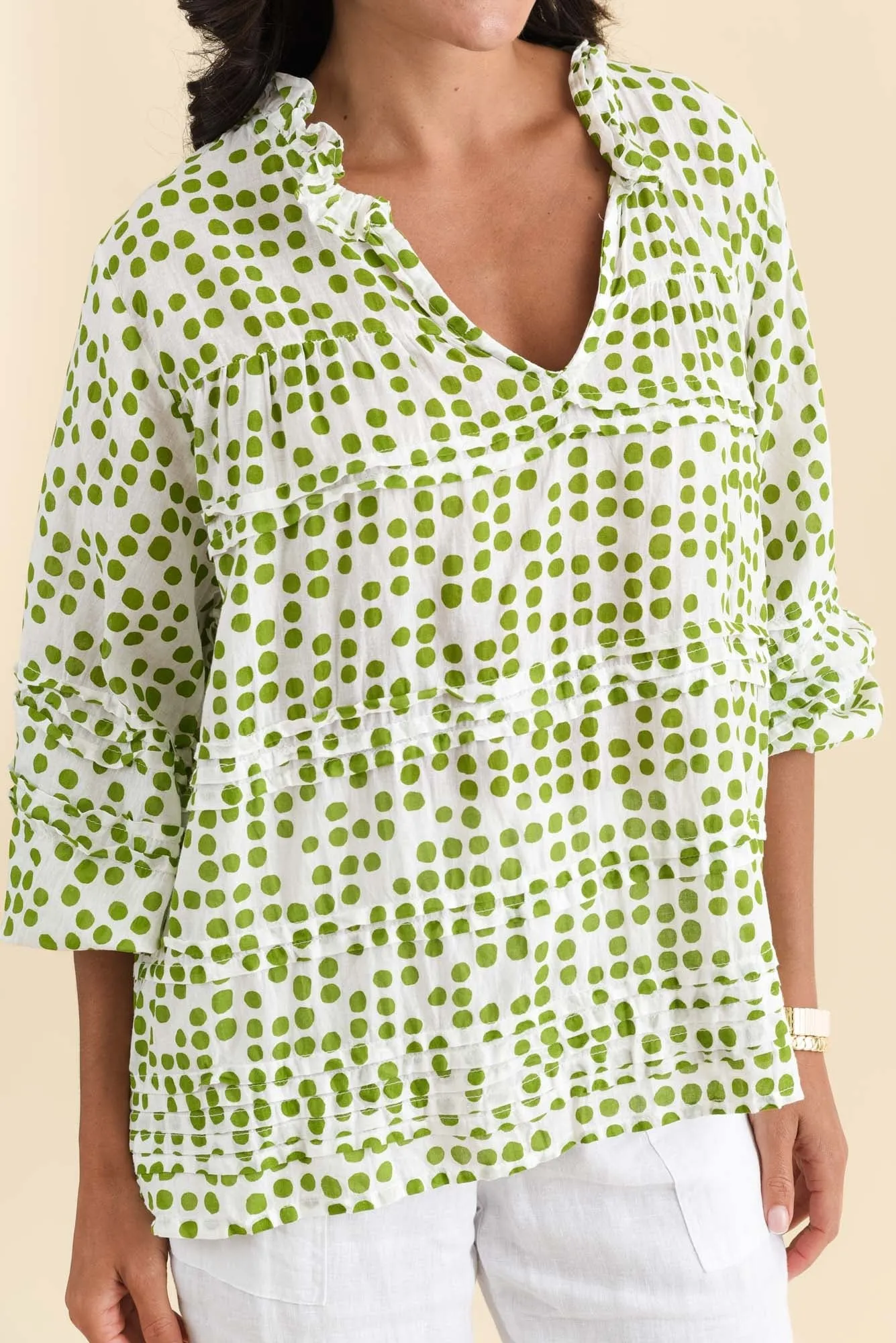 Palmer Green Spot Cotton Long Sleeve Top sold by Blue Bungalow product image thumbnail 5
