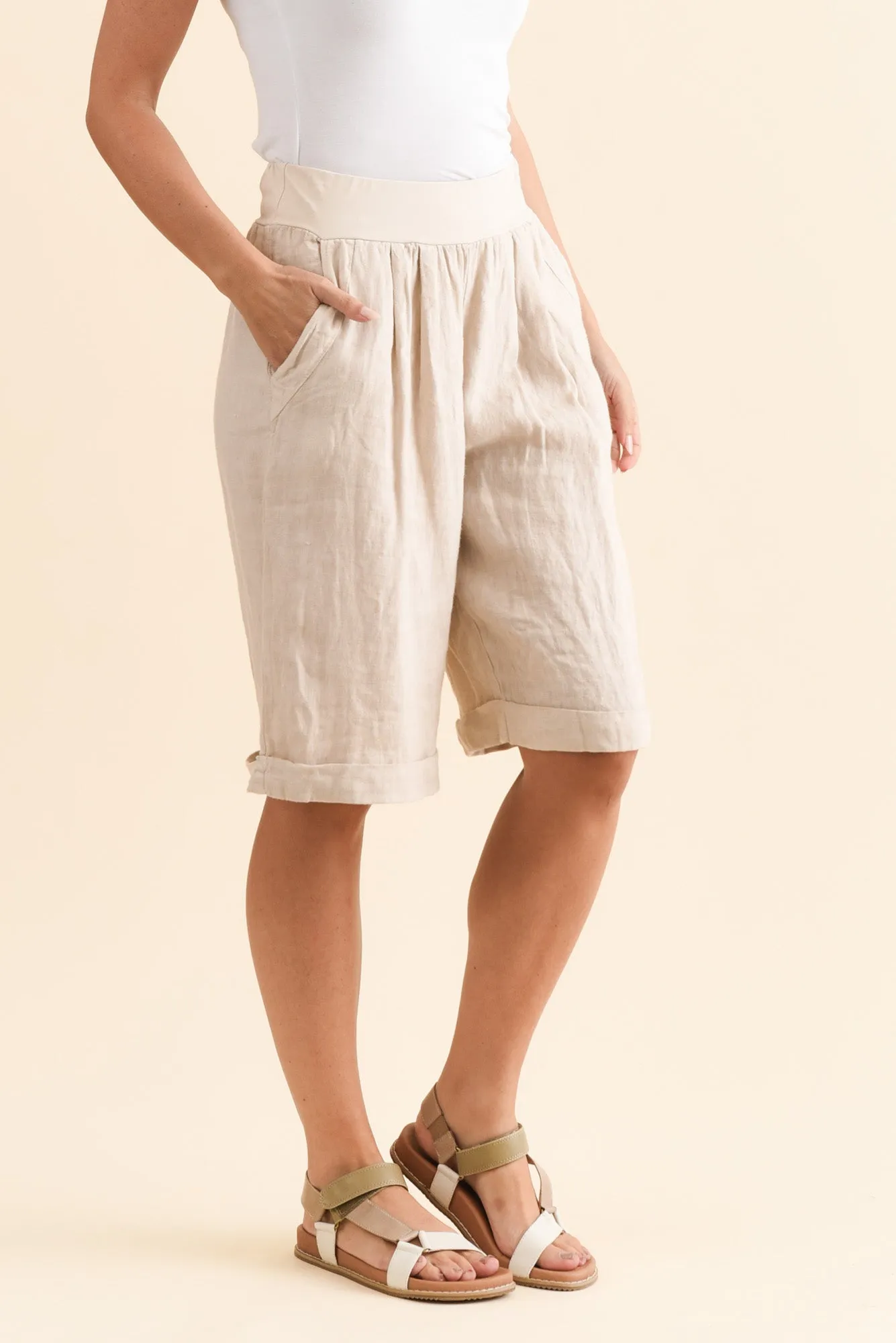 Betsy Beige Linen Pocket Shorts sold by Blue Bungalow product image thumbnail 3
