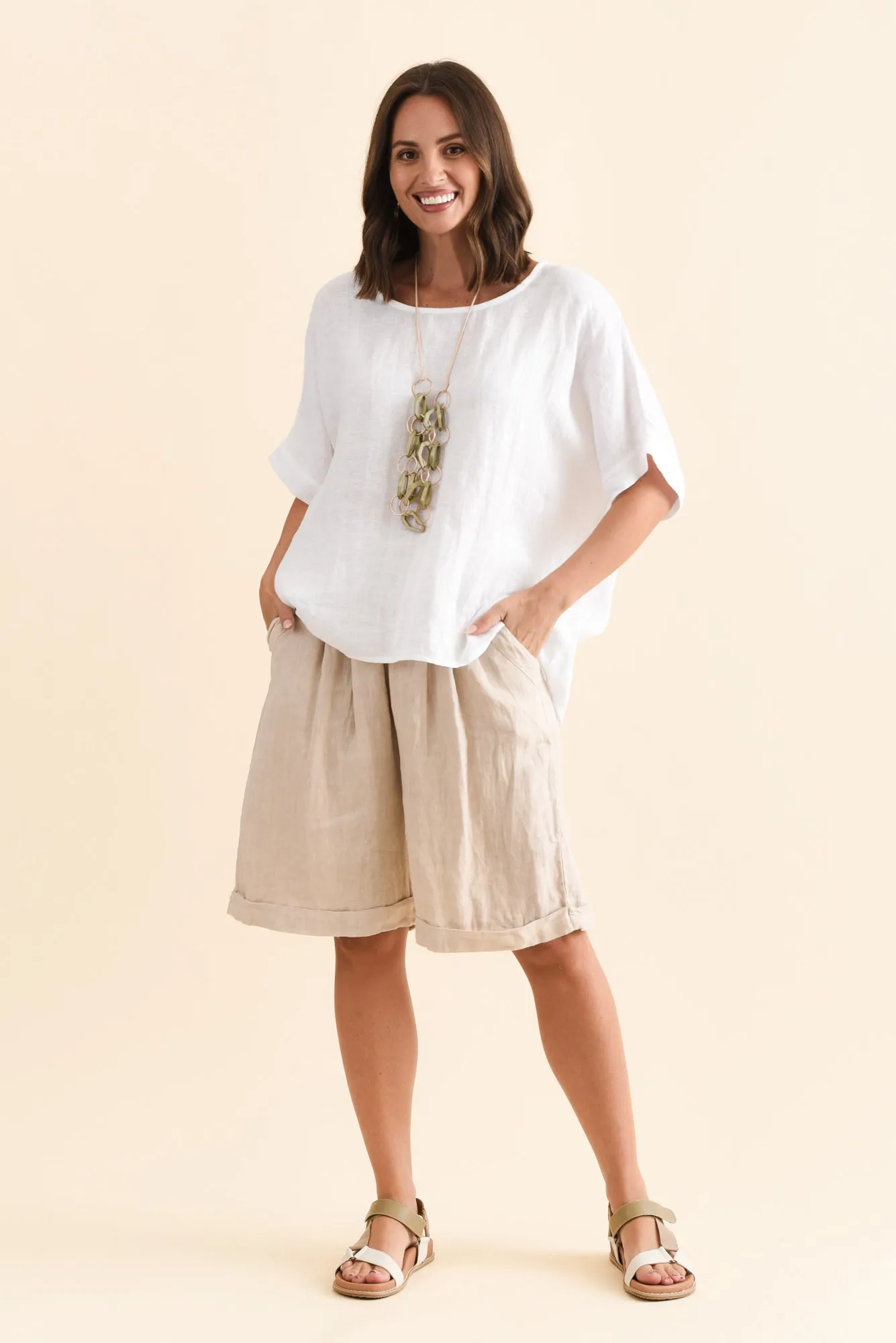 Betsy Beige Linen Pocket Shorts sold by Blue Bungalow product image thumbnail 2