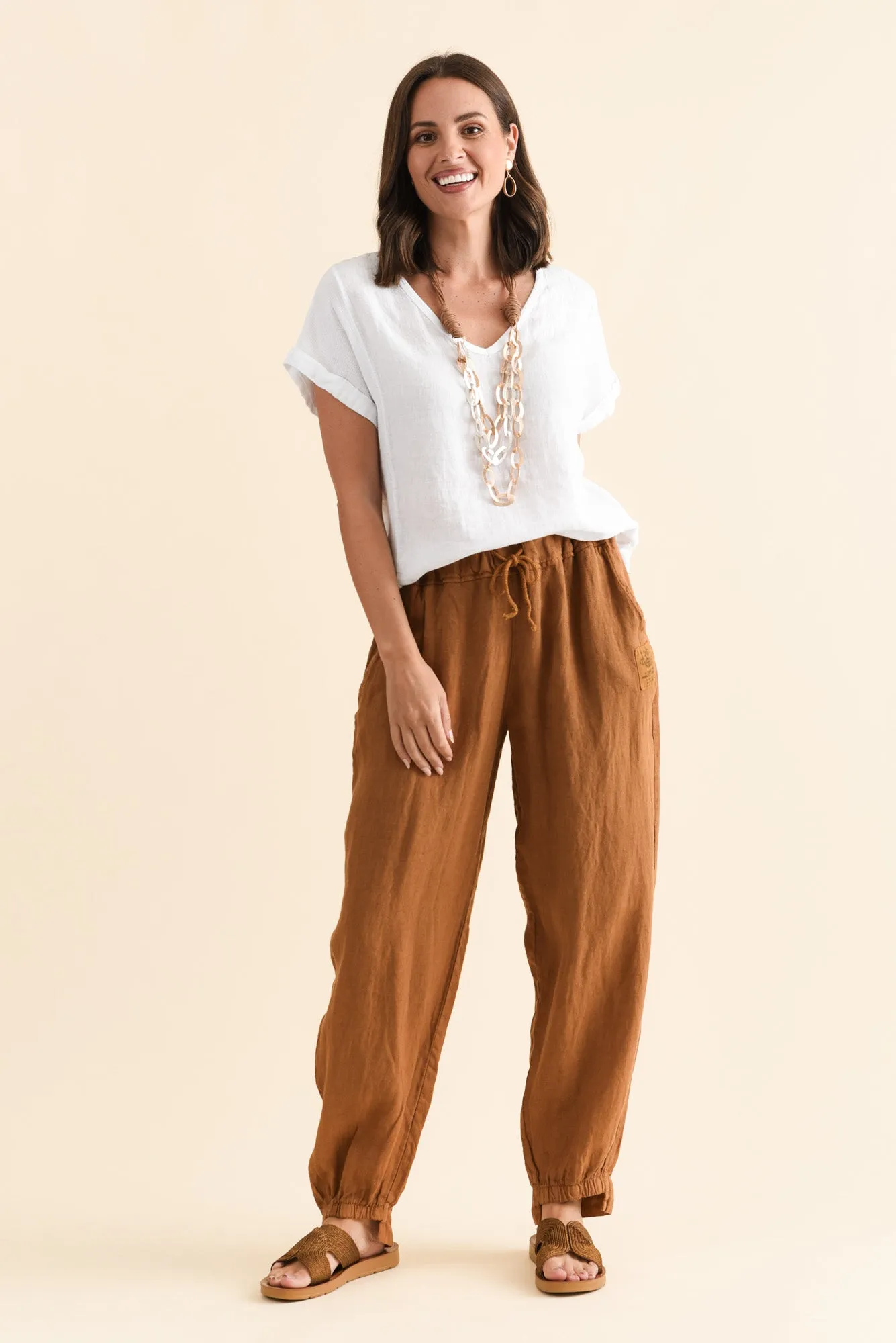 Darius Tan Linen Drawstring Pants sold by Blue Bungalow product image thumbnail 2