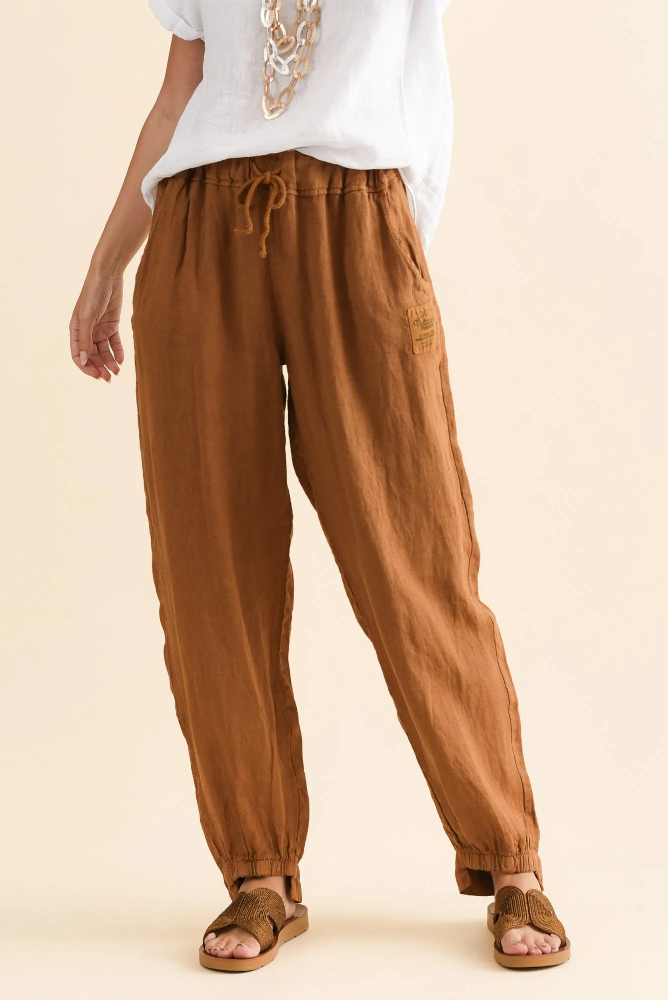 Darius Tan Linen Drawstring Pants sold by Blue Bungalow