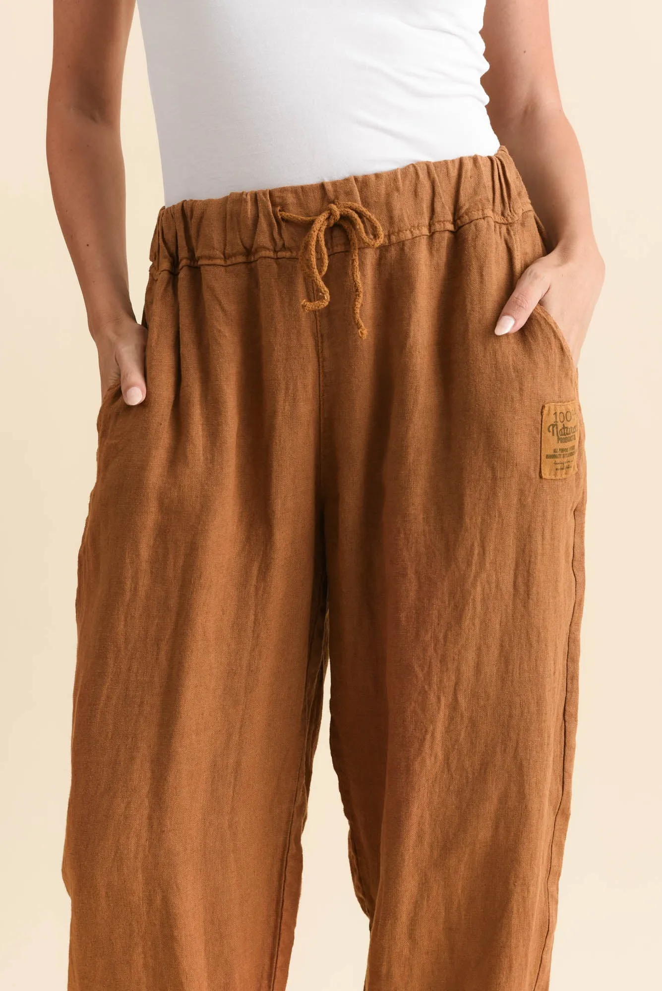 Darius Tan Linen Drawstring Pants sold by Blue Bungalow product image thumbnail 5
