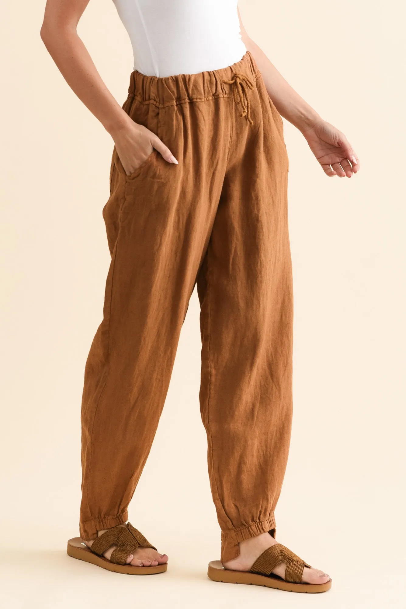 Darius Tan Linen Drawstring Pants sold by Blue Bungalow product image thumbnail 3