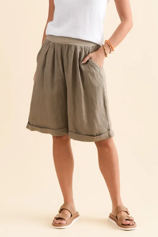 Betsy Taupe Linen Pocket Shorts sold by Blue Bungalow