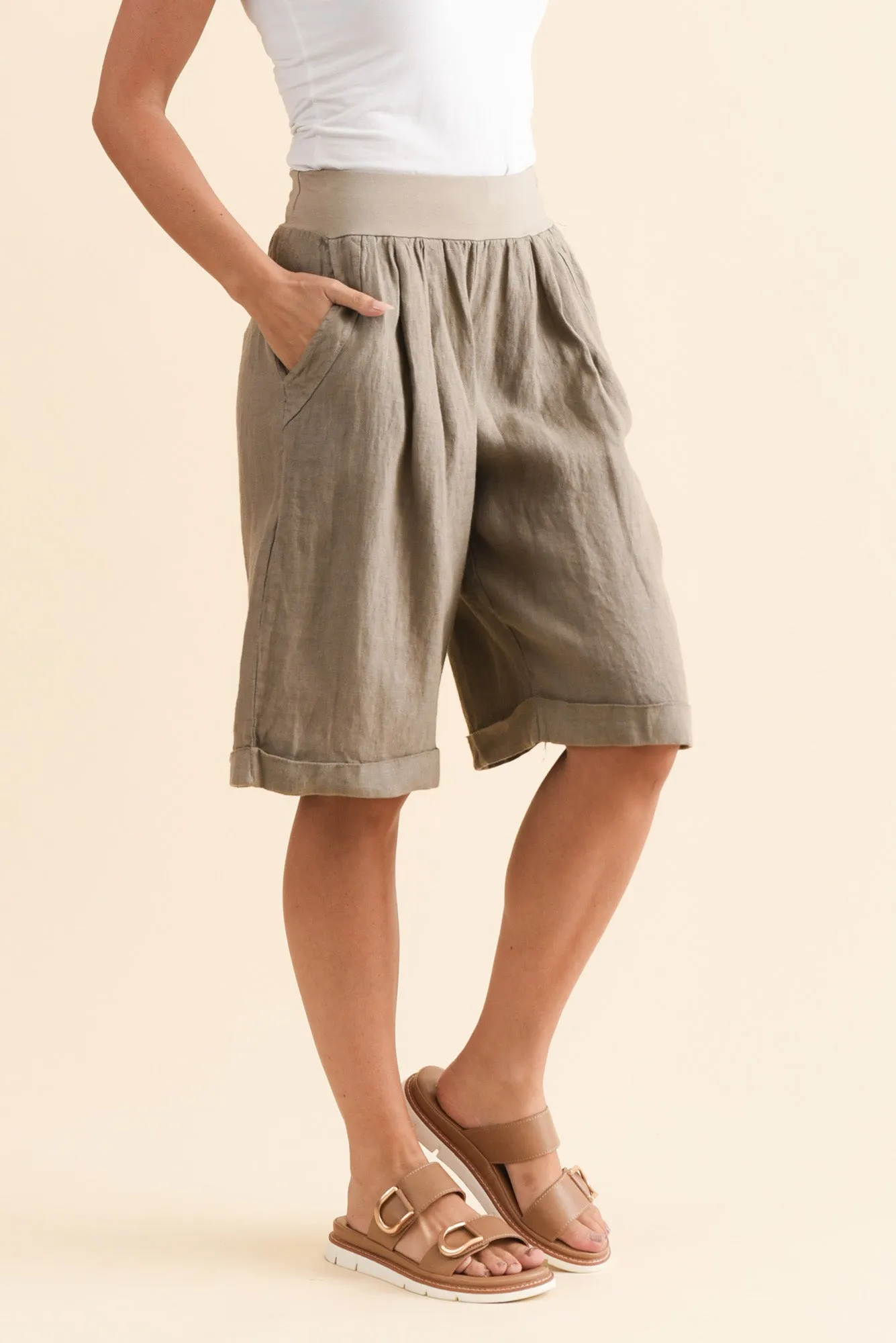Betsy Taupe Linen Pocket Shorts sold by Blue Bungalow product image thumbnail 3