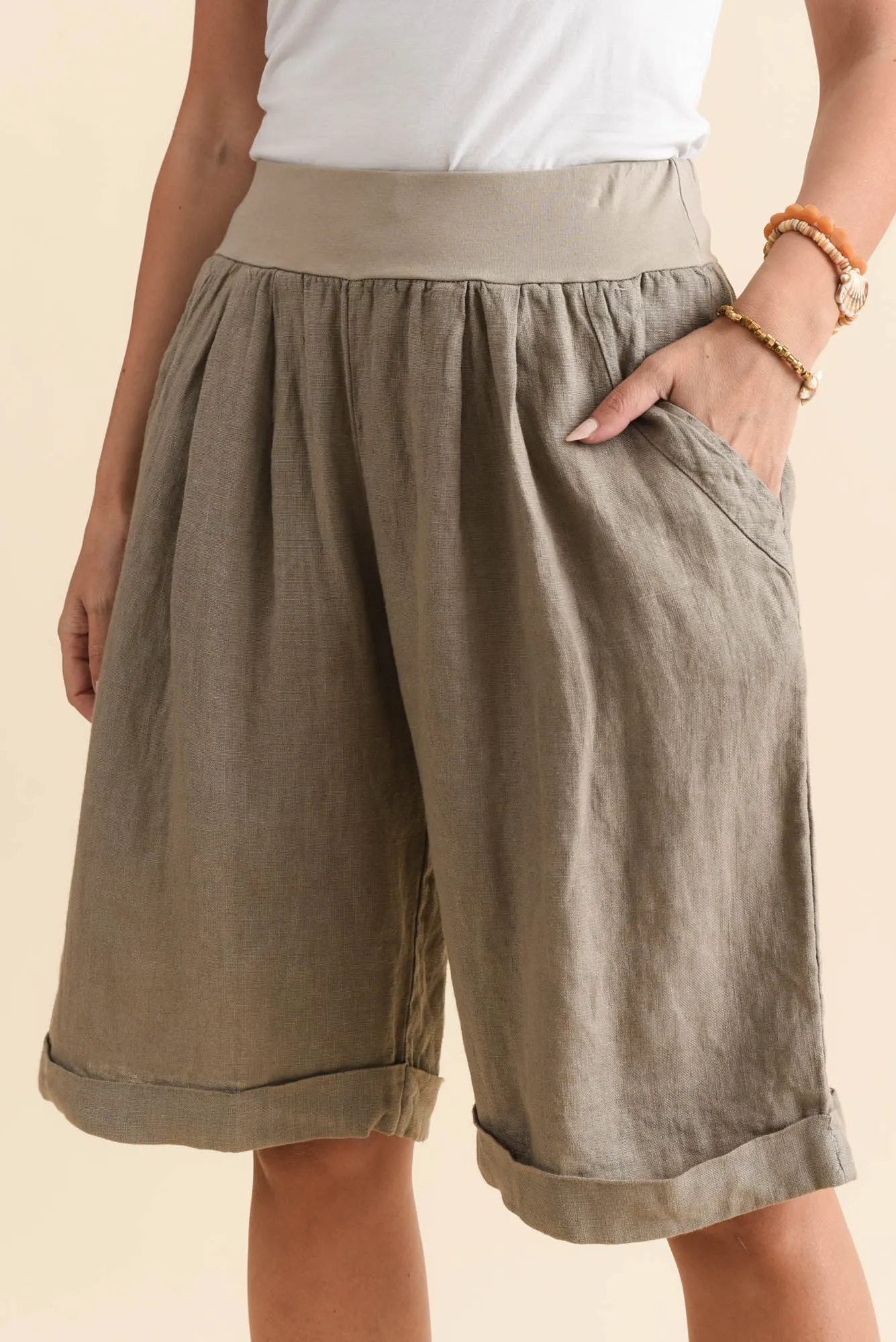 Betsy Taupe Linen Pocket Shorts sold by Blue Bungalow product image thumbnail 5