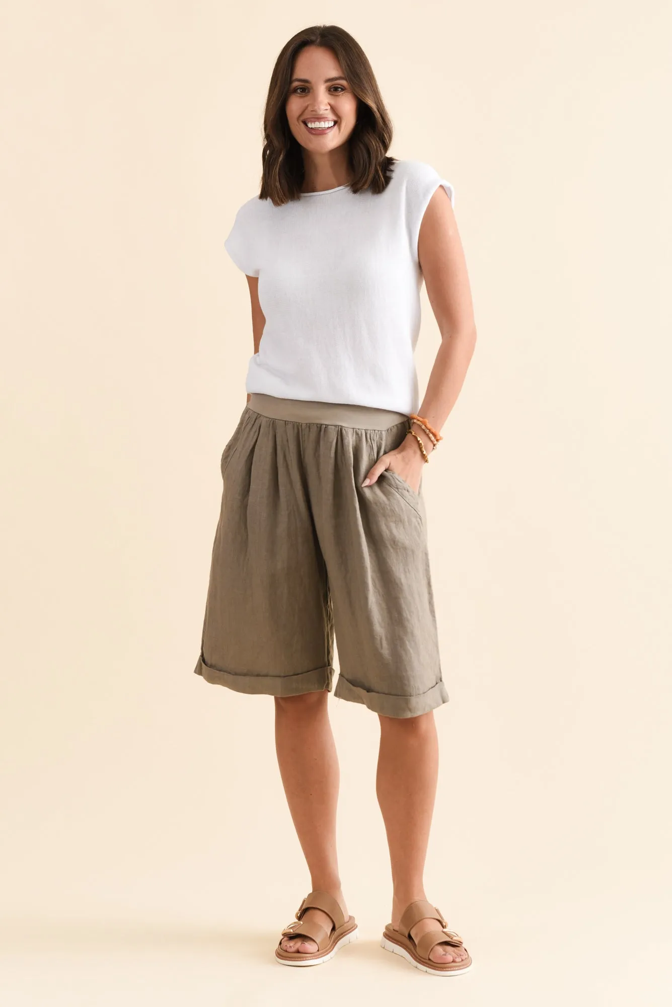 Betsy Taupe Linen Pocket Shorts sold by Blue Bungalow product image thumbnail 2