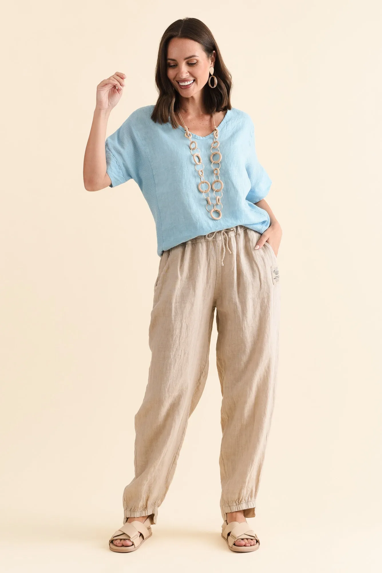 Darius Beige Linen Drawstring Pants sold by Blue Bungalow product image thumbnail 2