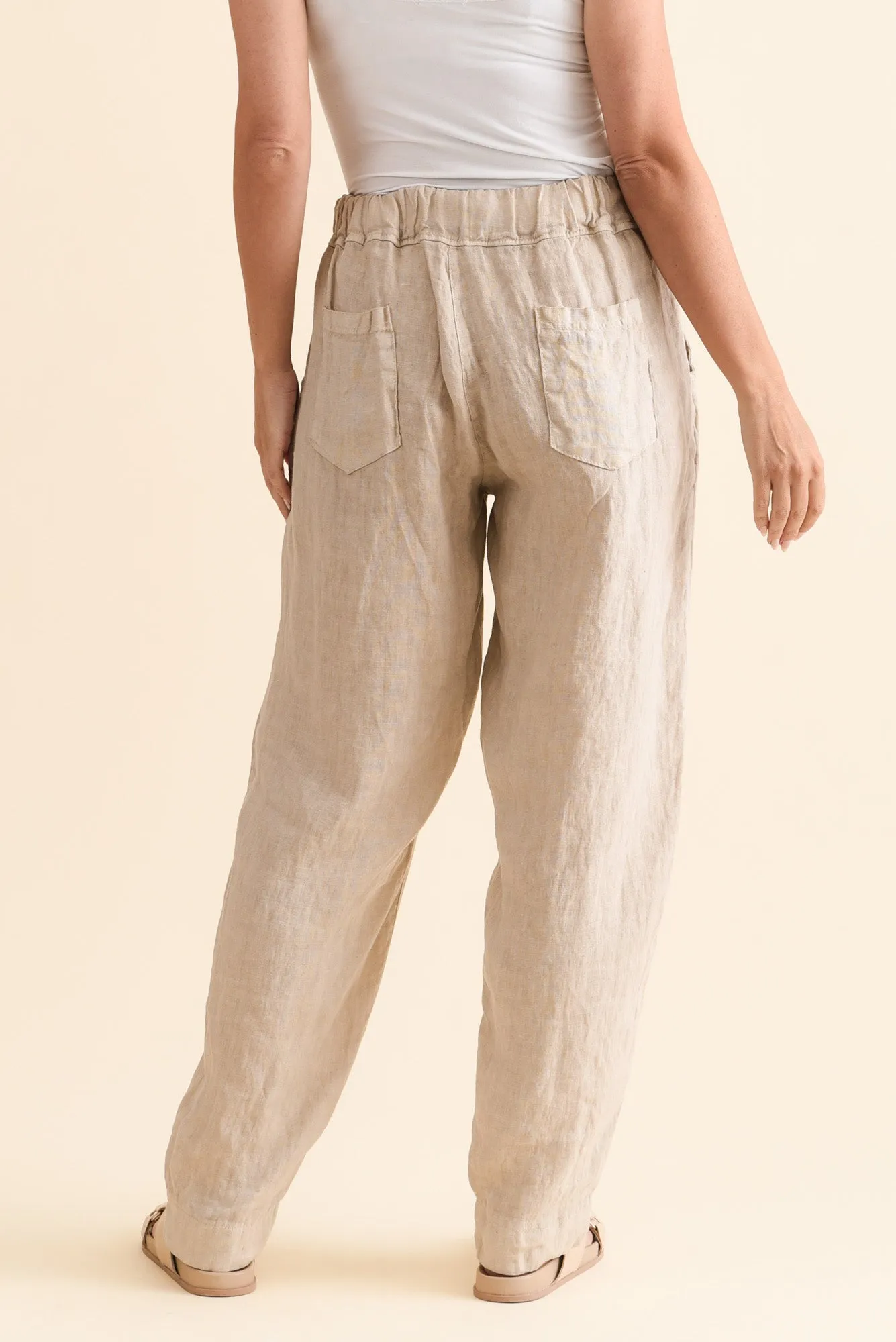 Darius Beige Linen Drawstring Pants sold by Blue Bungalow product image thumbnail 4