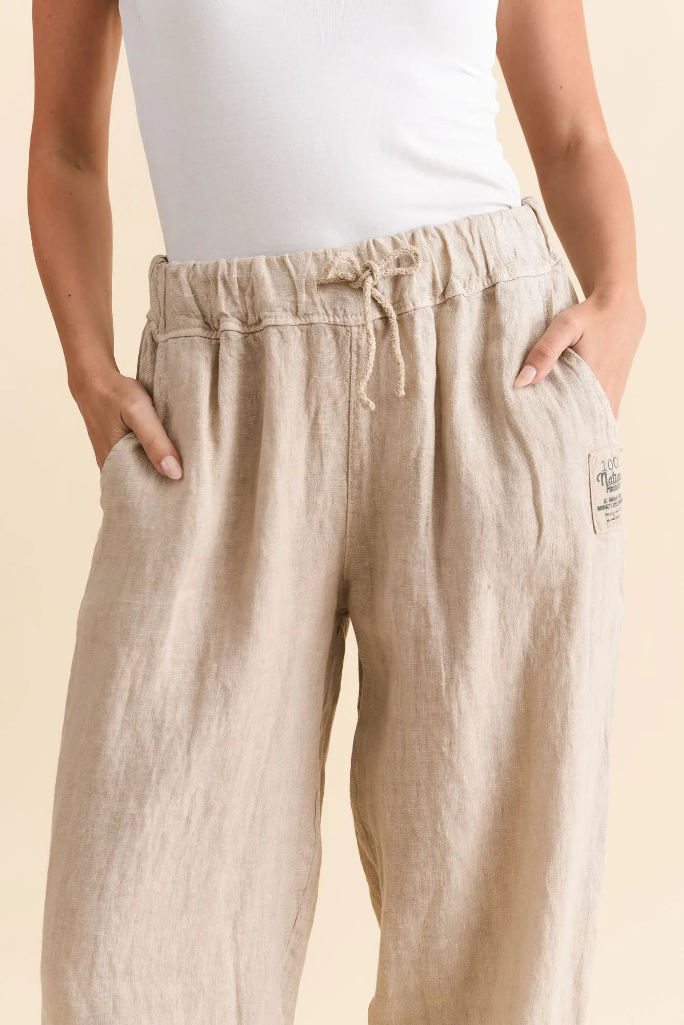 Darius Beige Linen Drawstring Pants sold by Blue Bungalow product image thumbnail 5