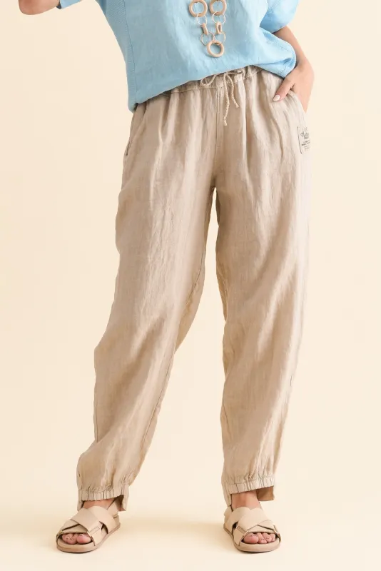 Darius Beige Linen Drawstring Pants sold by Blue Bungalow