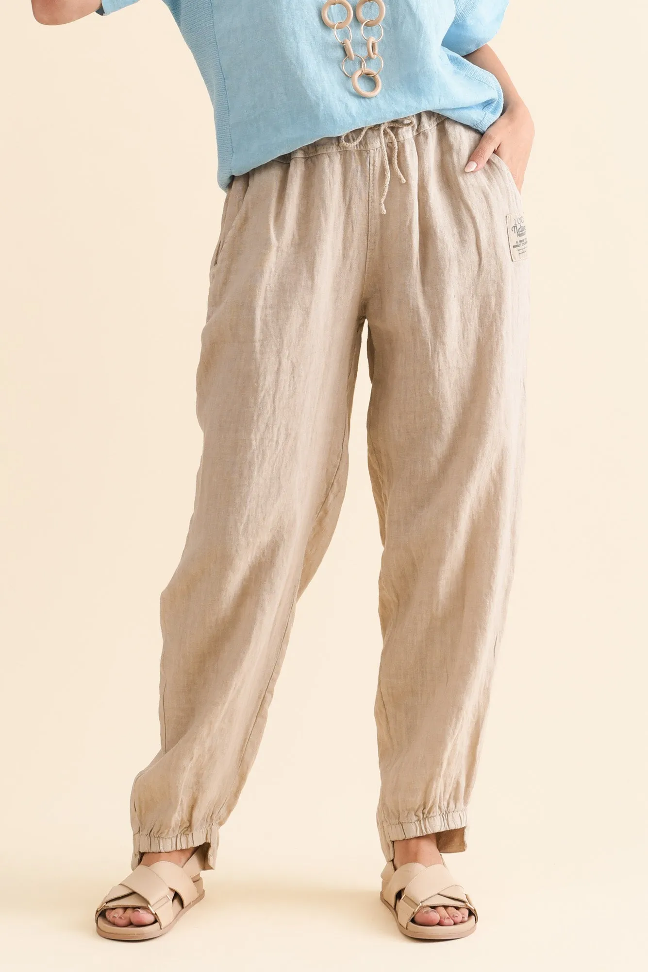 Darius Beige Linen Drawstring Pants sold by Blue Bungalow