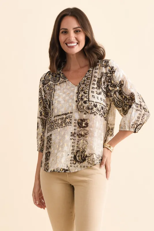 Alana Brown Paisley Cotton Blend Top sold by Blue Bungalow