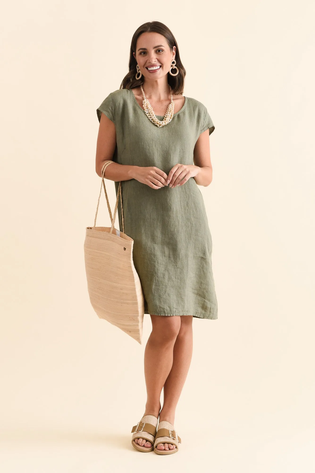 Sahara Khaki Linen Pocket Dress sold by Blue Bungalow
