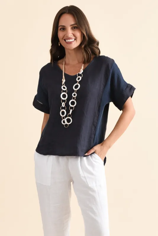 Casper Navy Linen Cotton Top sold by Blue Bungalow