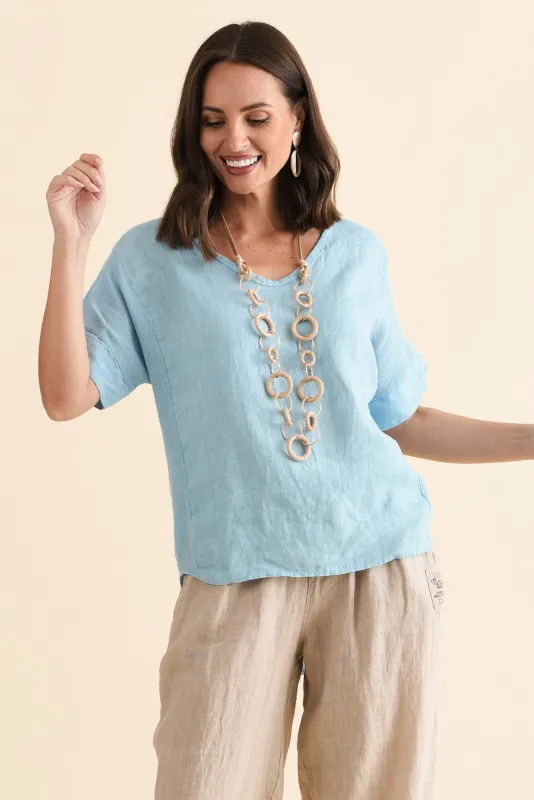Casper Blue Linen Cotton Top sold by Blue Bungalow