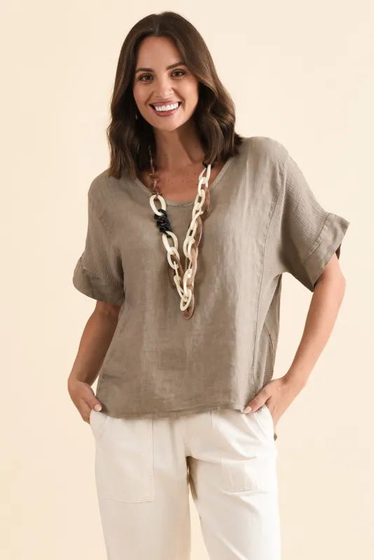 Casper Taupe Linen Cotton Top sold by Blue Bungalow