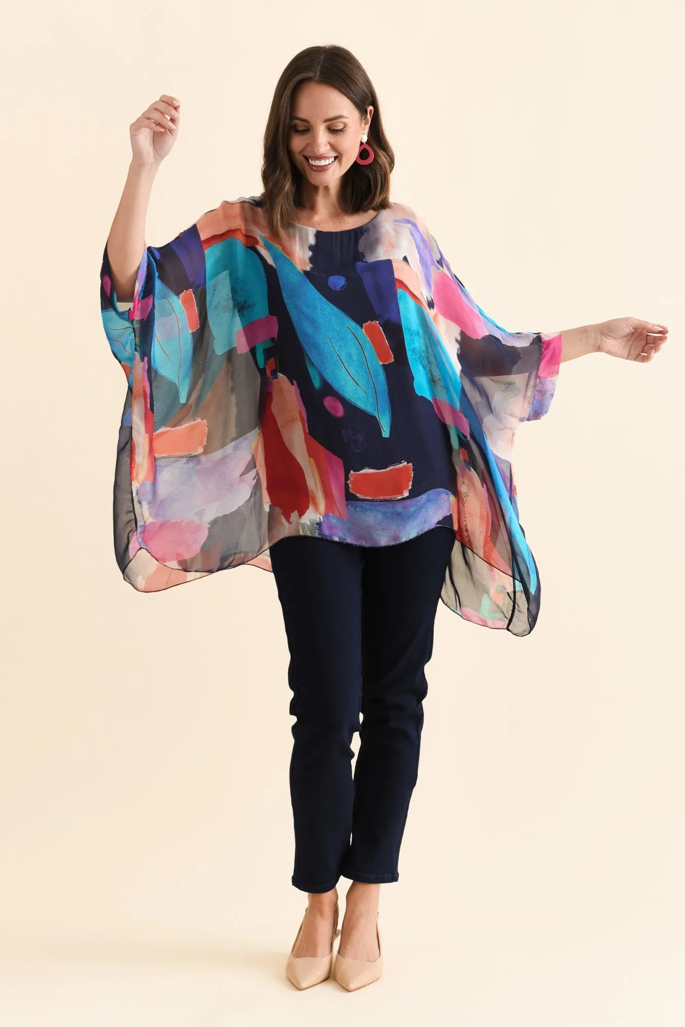 Paxos Navy Abstract Silk Overlay Top sold by Blue Bungalow product image thumbnail 2