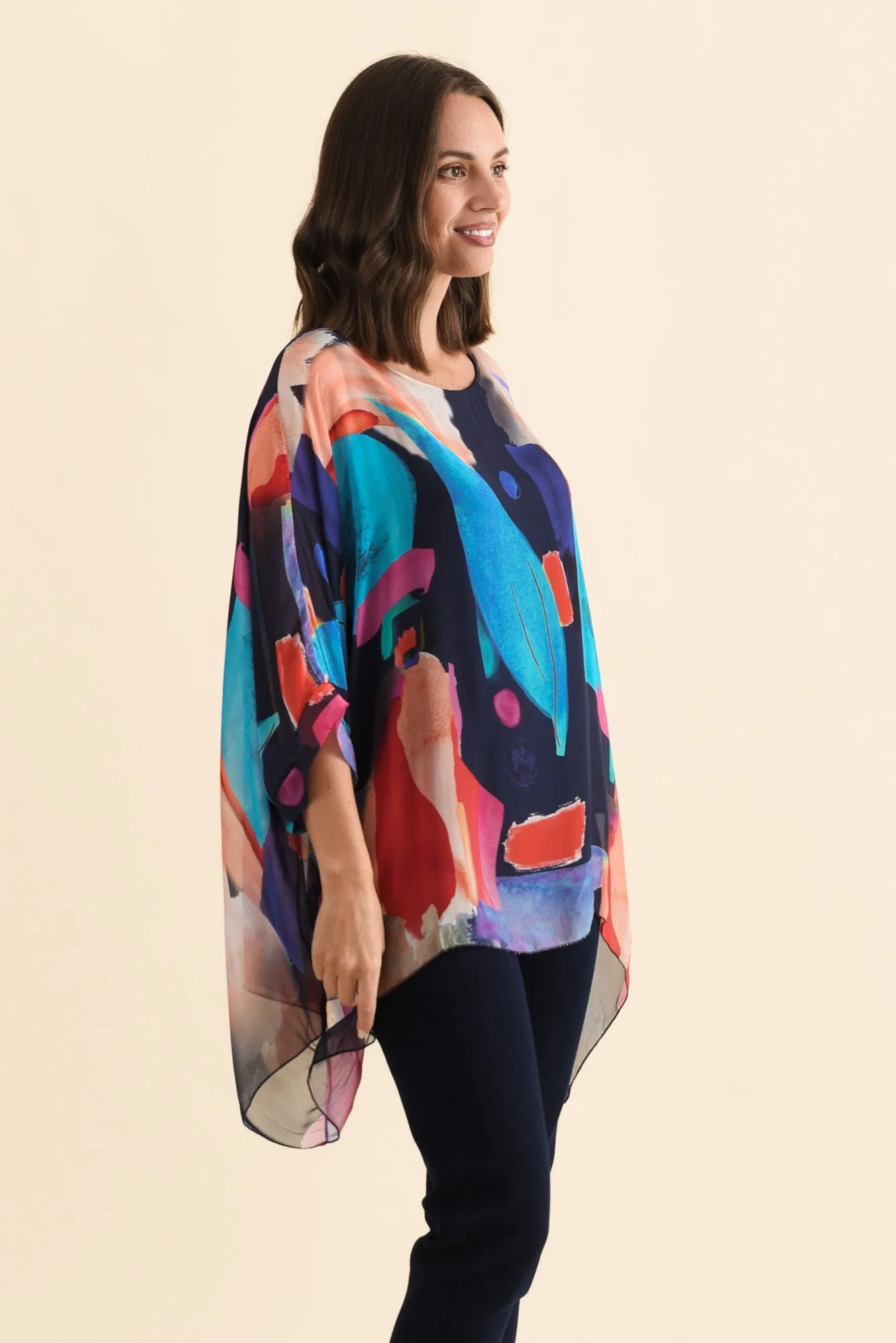 Paxos Navy Abstract Silk Overlay Top sold by Blue Bungalow product image thumbnail 3