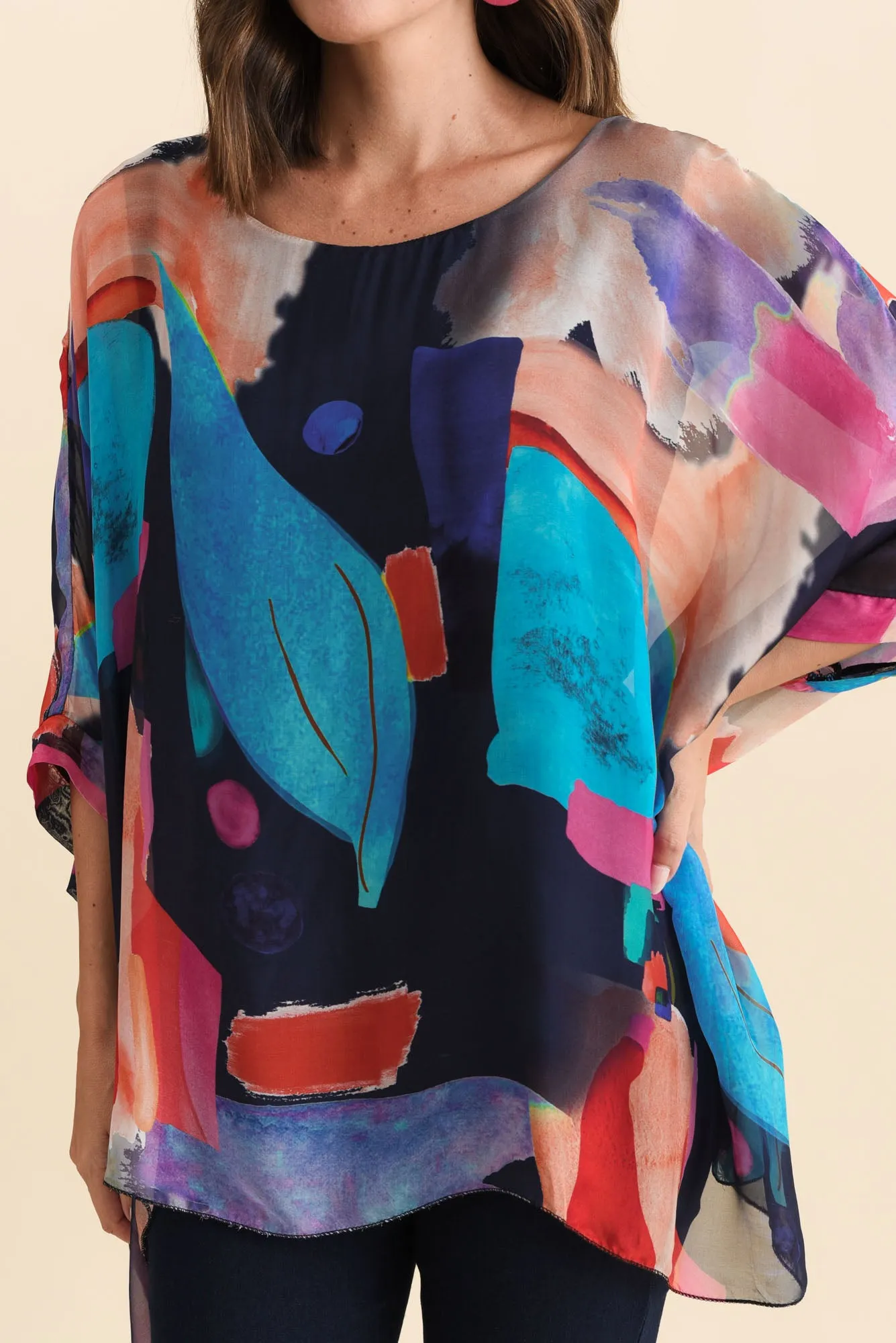 Paxos Navy Abstract Silk Overlay Top sold by Blue Bungalow product image thumbnail 5