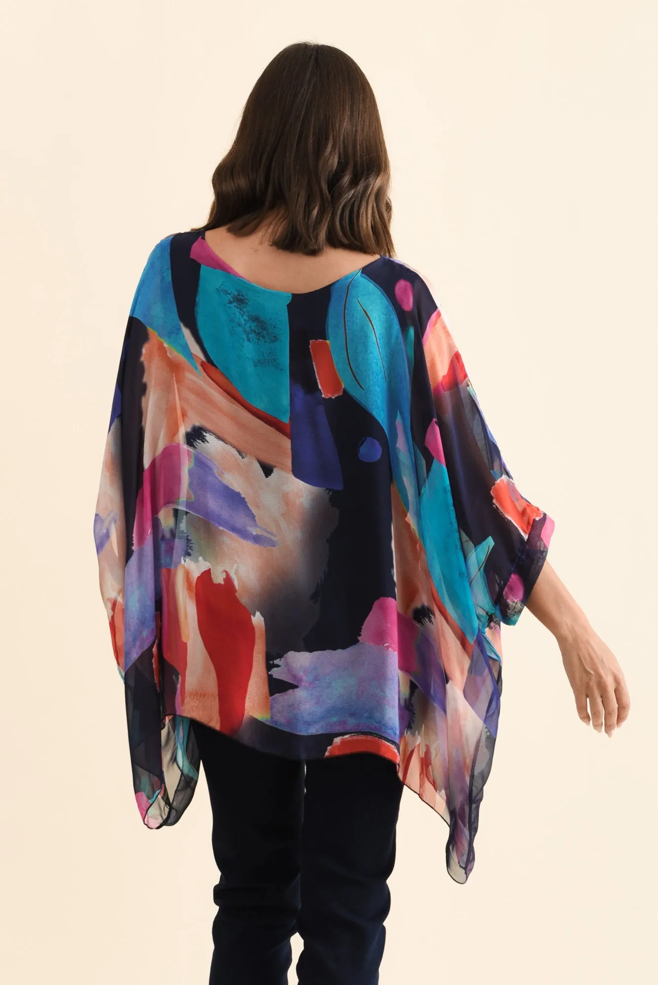 Paxos Navy Abstract Silk Overlay Top sold by Blue Bungalow product image thumbnail 4