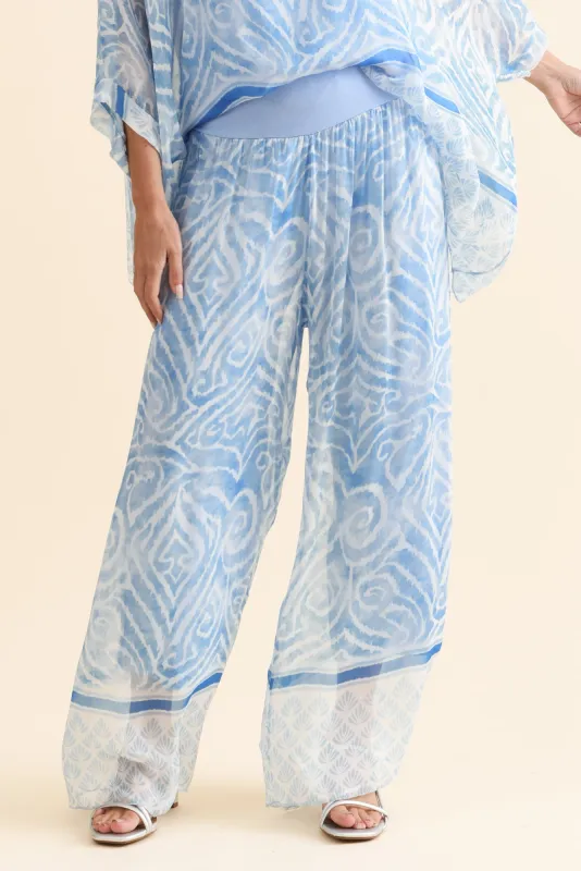 Reba Blue Swirl Silk Layer Pants sold by Blue Bungalow