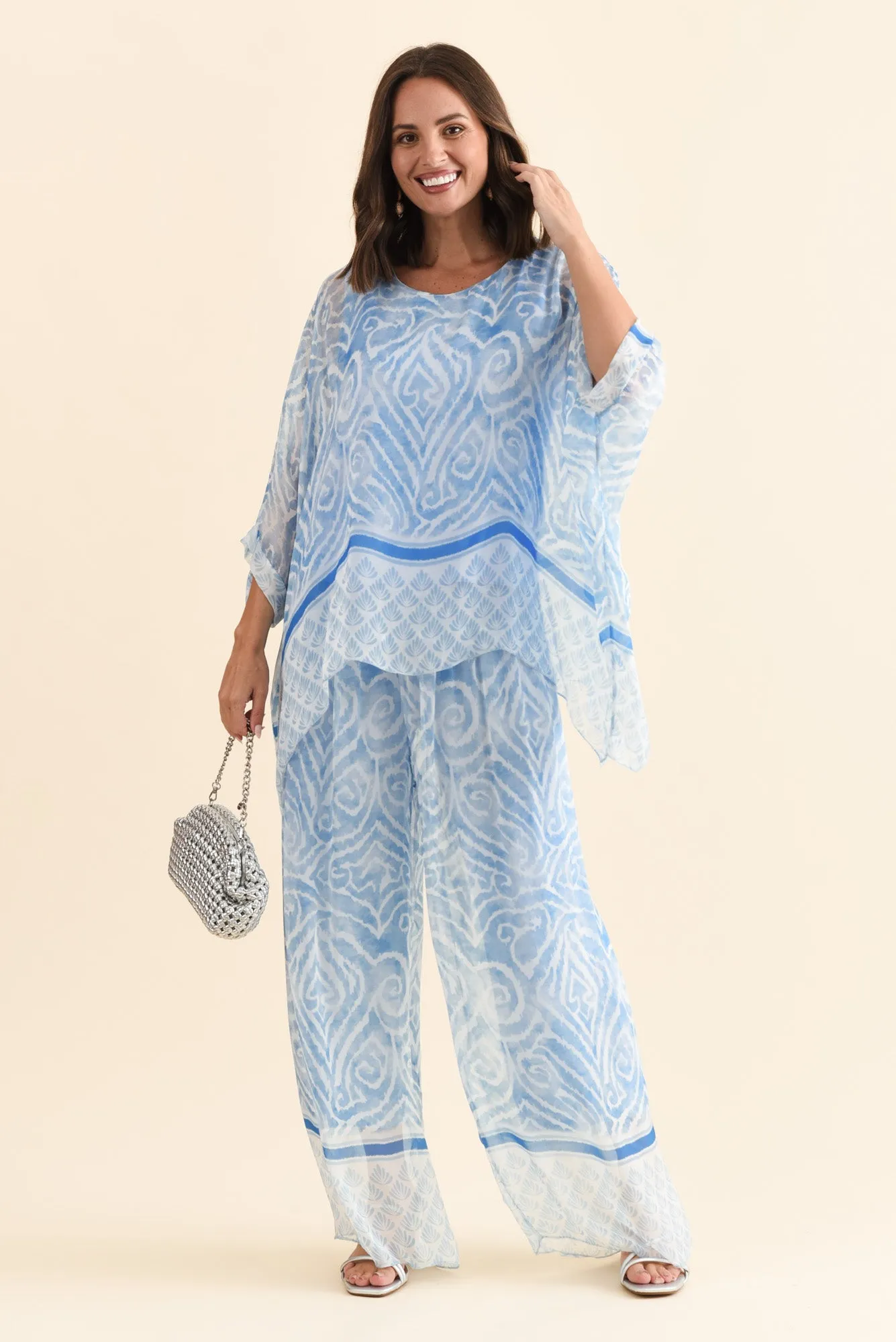 Reba Blue Swirl Silk Layer Pants sold by Blue Bungalow product image thumbnail 2