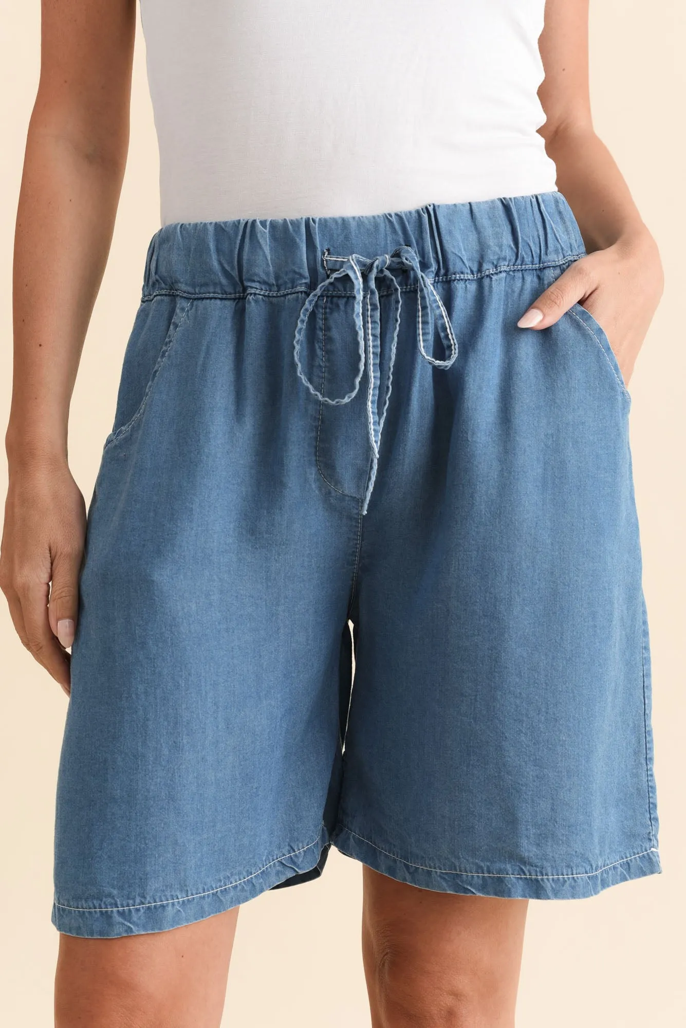 Twila Blue Drawstring Shorts sold by Blue Bungalow product image thumbnail 5