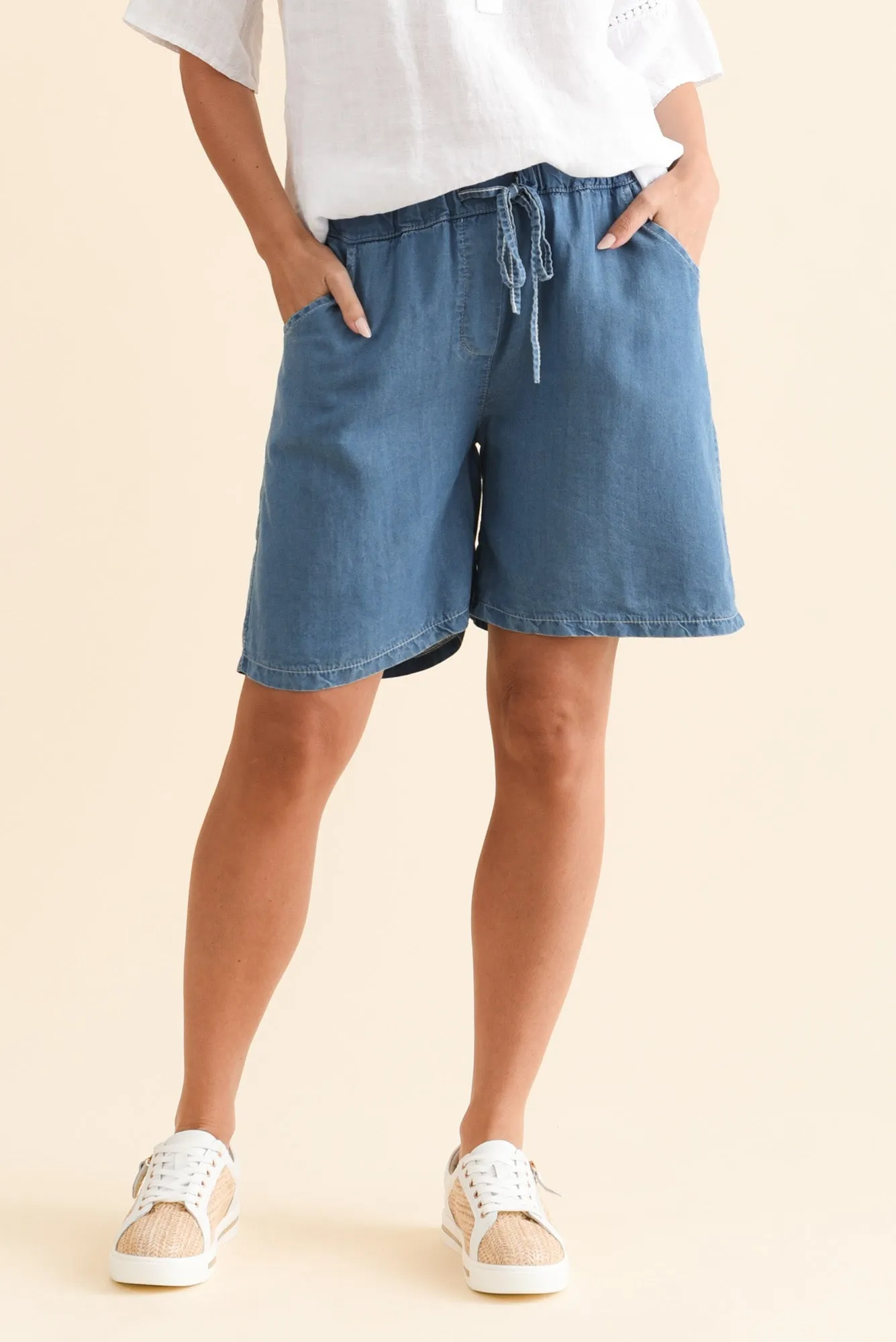 Twila Blue Drawstring Shorts sold by Blue Bungalow