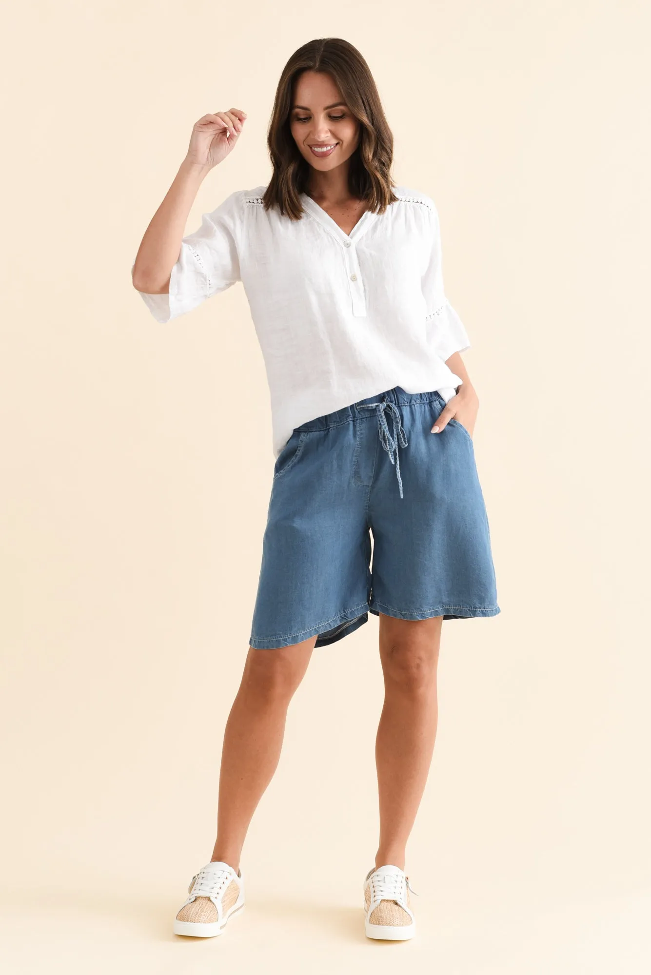 Twila Blue Drawstring Shorts sold by Blue Bungalow product image thumbnail 2