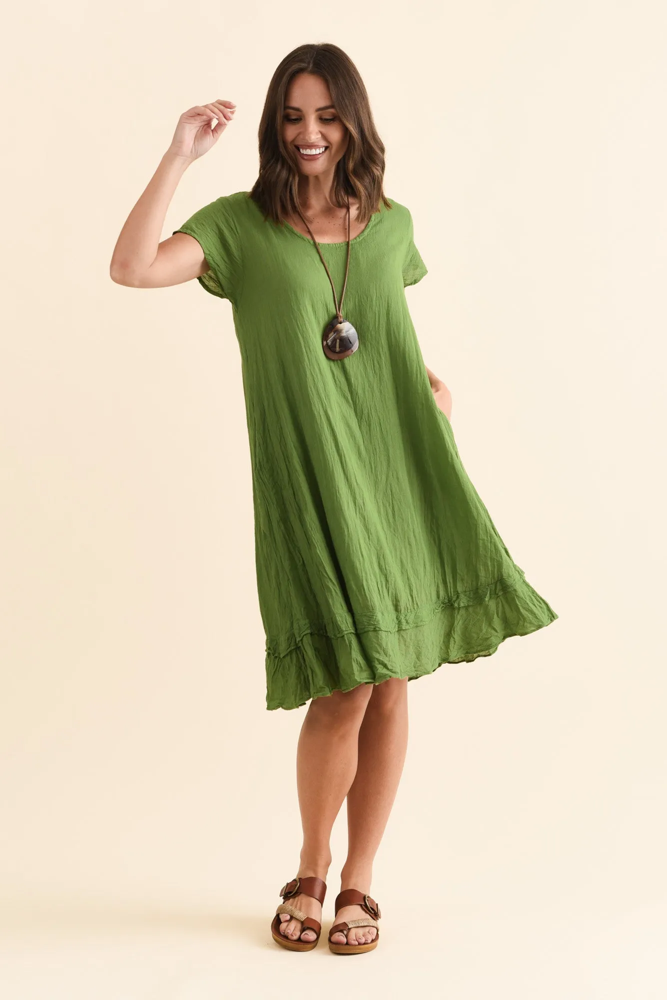 Lauren Green Crinkle Cotton Dress sold by Blue Bungalow
