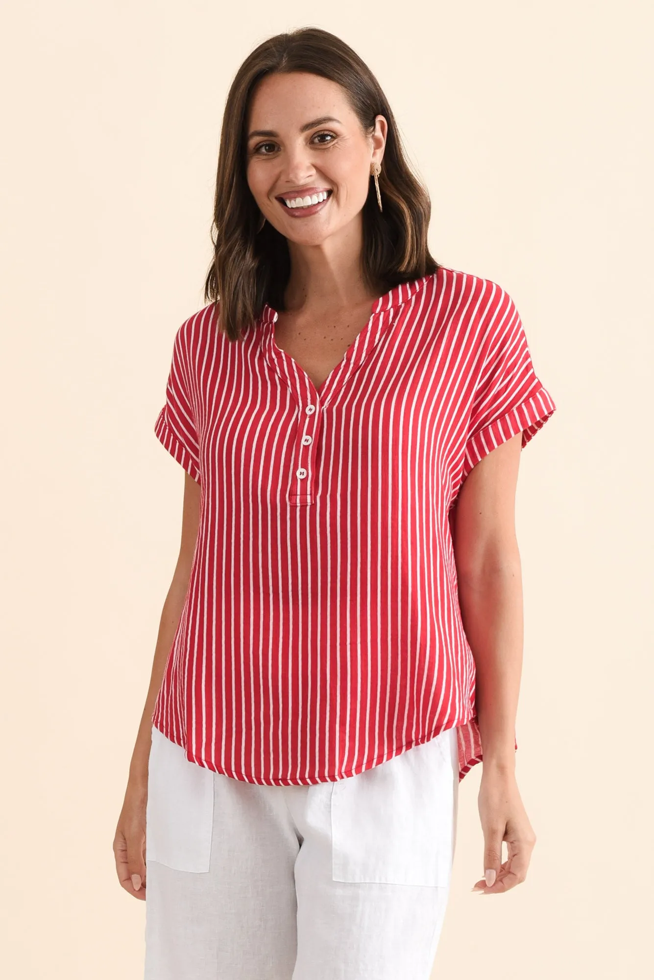 Lorelai Red Stripe Cotton Top sold by Blue Bungalow