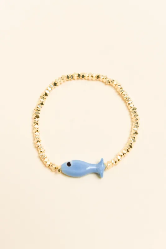 Ida Blue Fish Beaded Bracelet sold by Blue Bungalow