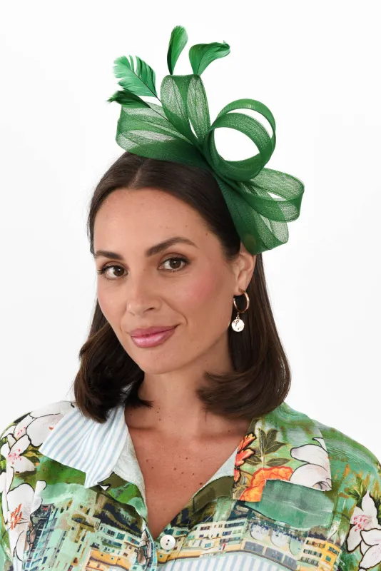 Nyla Green Feather Fascinator sold by Blue Bungalow