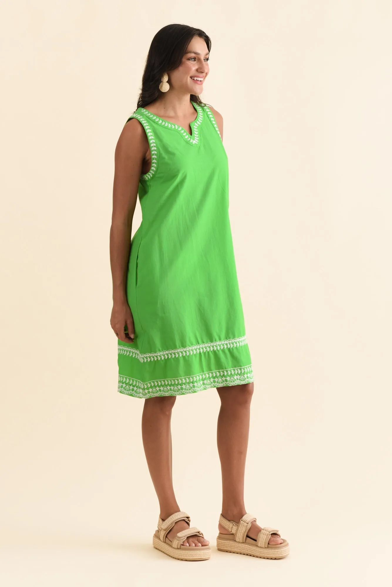 Lyndal Green Embroidered Cotton Dress sold by Blue Bungalow product image thumbnail 3