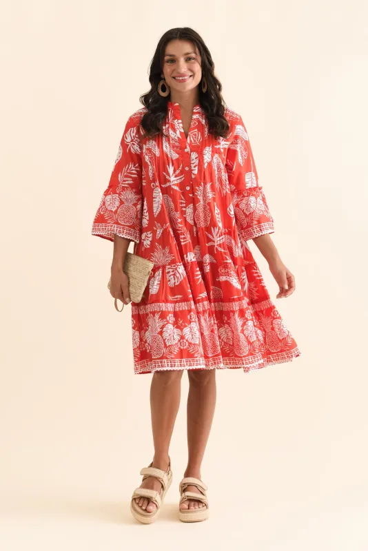 Mikella Red Tropical Cotton Dress sold by Blue Bungalow